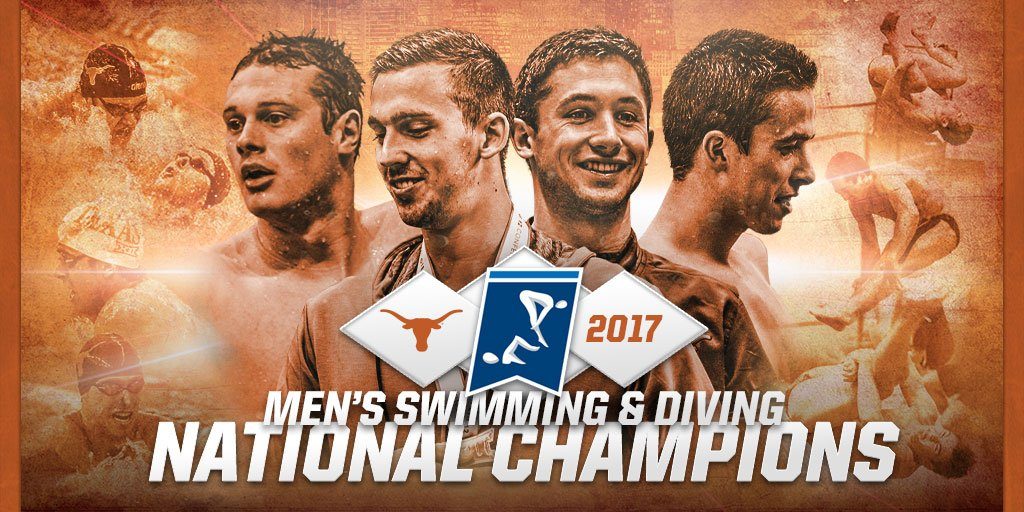 Poster with four student images shown and a title that says 2017 Men's Swimming & Diving National Champions