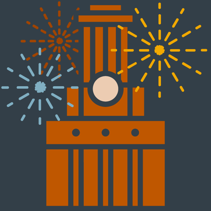 illustration of ut tower with fireworks