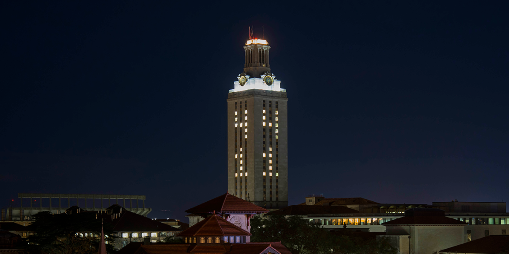 UT Tower lit with the number 41