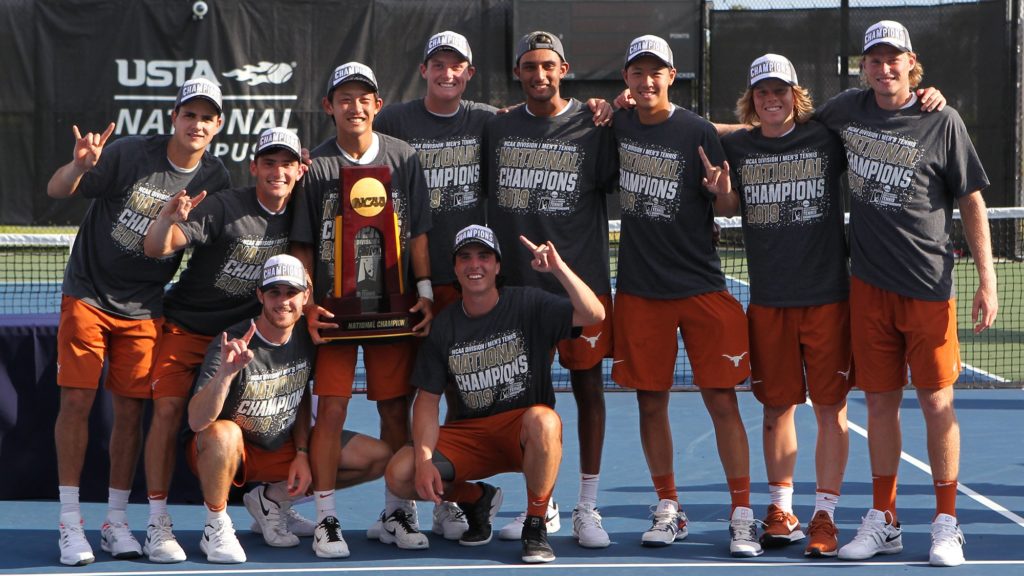 UT Men's tennis team with the 2019 NCAA Championship trophy.