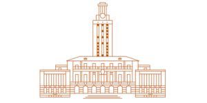 Line art illustration of the UT Tower with the number "30" in the windows.