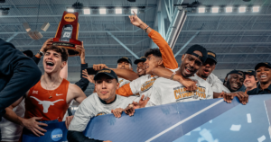 Members of the Texas Track and Field team celebrate the national championship.