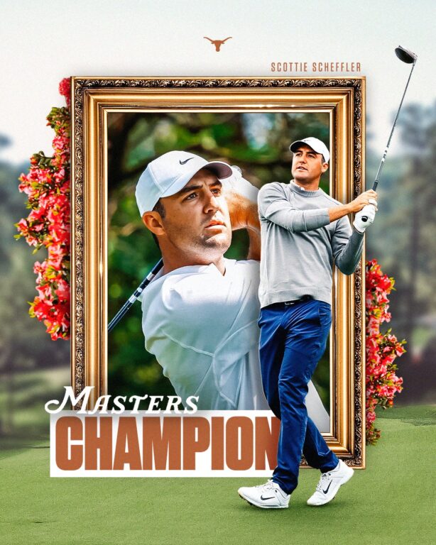 Pictures of golfer Scottie Scheffler with text saying "Masters Champion."