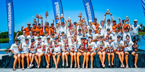 The Texas Rowing team poses for a celebratory group photo.