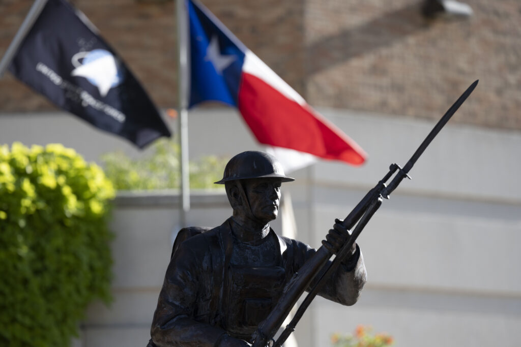 Veterans memorial statue on campus