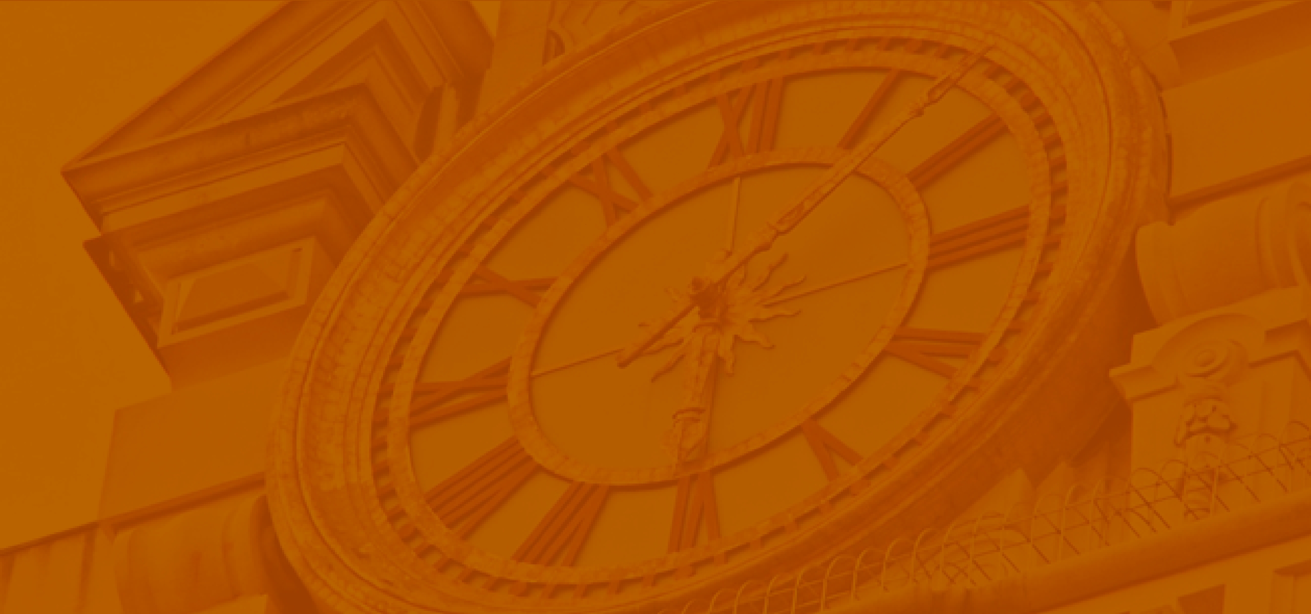 UT Tower detail photo of the clock with burnt orange overlay