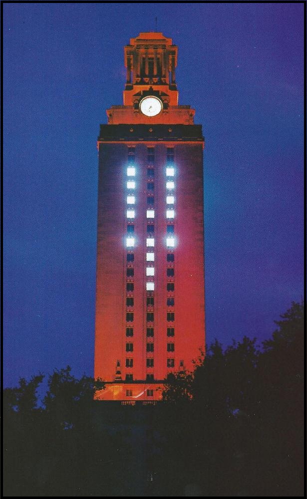 UT Tower with orange lights