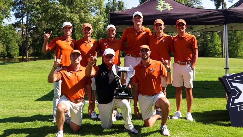 The Texas Men's Golf team with the Big 12 Championship trophy