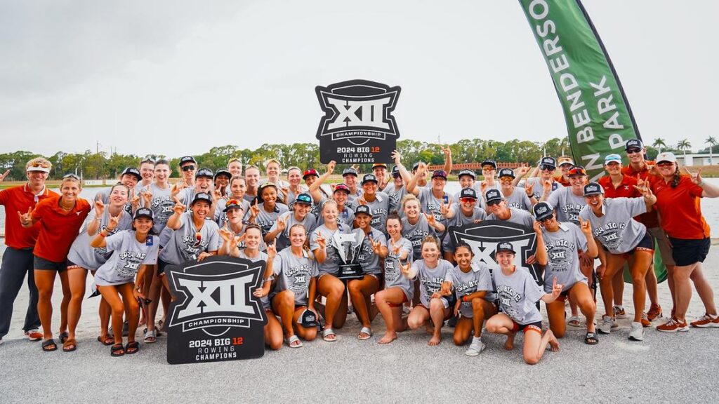 Texas Rowing team celebrates winning the Big 12 Championship
